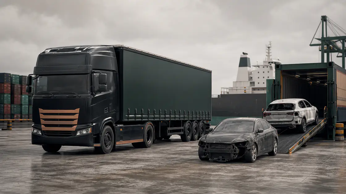 3D Export-LKW mit Schadenfahrzeugen